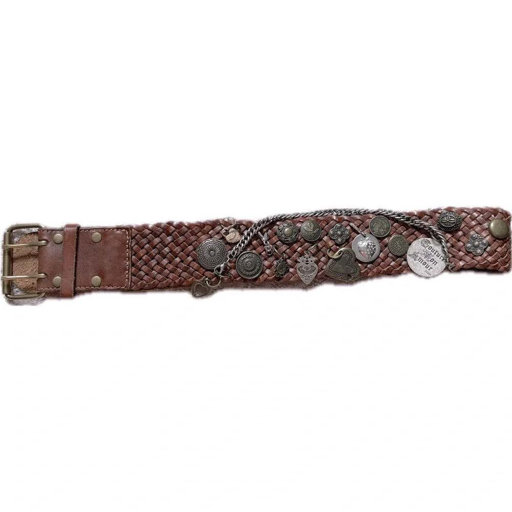 Y2K Juicy Couture Braided Leather Charm Wide Belt